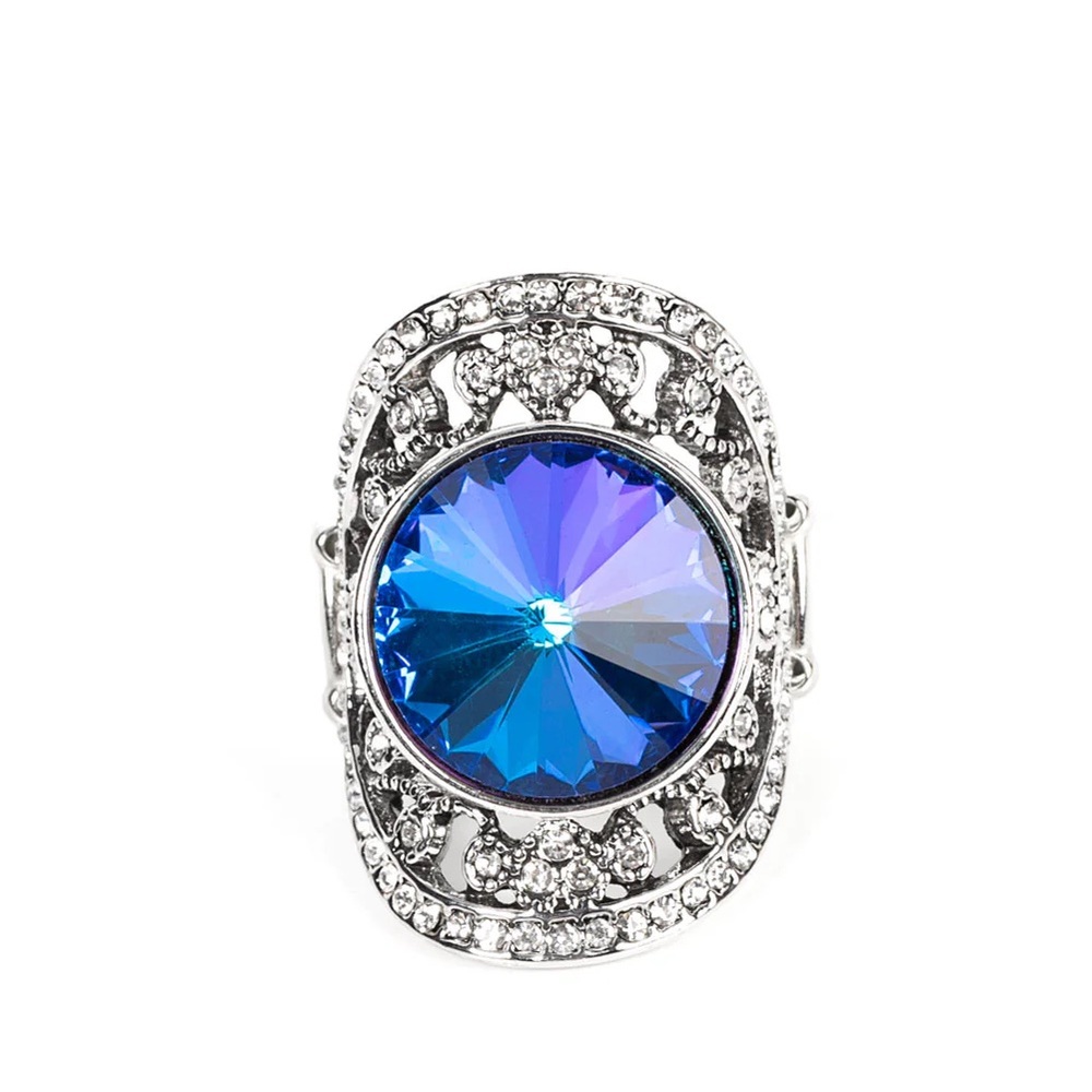 Elegant UV Blue and Silver Crystal Ring